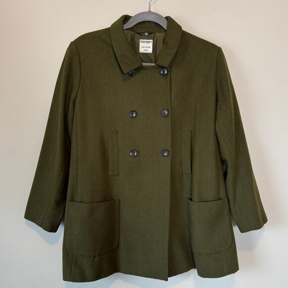 EUC Old Navy Sz XXL Y2K 2000s Olive Green Military Peacoat Short Coat Jacket - Picture 2 of 12